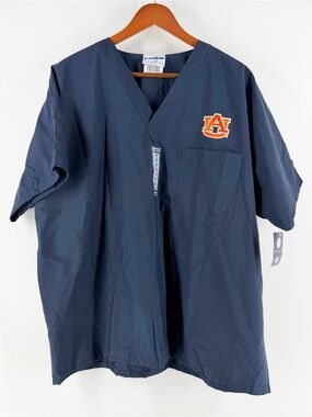 Landau Auburn University Tigers Scrub Top Unisex XL NWT Navy Blue V-Neck‎ CXX502